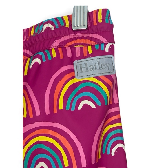Hatley Pink Rainbow Joggers Kids Sz 8 Rain Pant Pocket Elastic Drawstring Waist - Picture 5 of 8